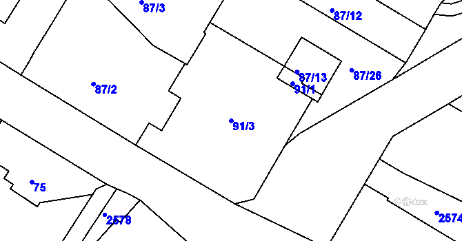 Parcela st. 91/3 v KÚ Varnsdorf, Katastrální mapa