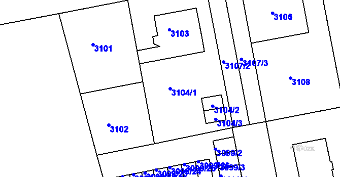 Parcela st. 3104/1 v KÚ Varnsdorf, Katastrální mapa