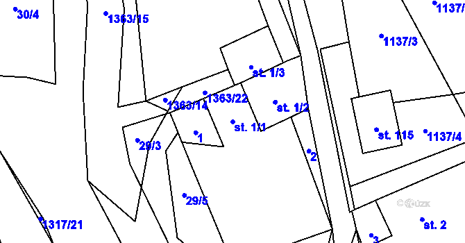 Parcela st. 1/1 v KÚ Sazomín, Katastrální mapa