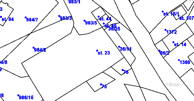 Parcela st. 23 v KÚ Sazomín, Katastrální mapa