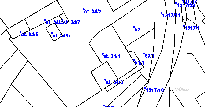 Parcela st. 34/1 v KÚ Sazomín, Katastrální mapa
