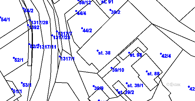 Parcela st. 38 v KÚ Sazomín, Katastrální mapa
