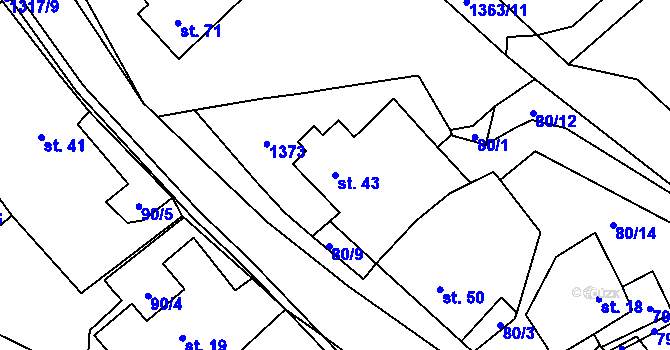 Parcela st. 43 v KÚ Sazomín, Katastrální mapa