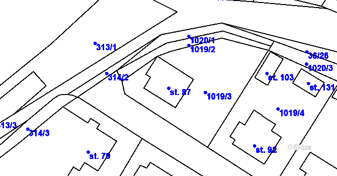 Parcela st. 87 v KÚ Sazomín, Katastrální mapa