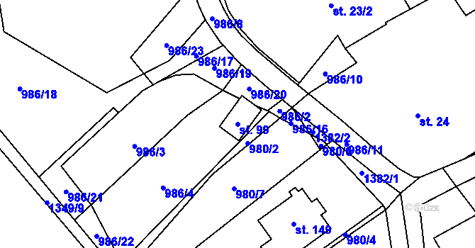 Parcela st. 99 v KÚ Sazomín, Katastrální mapa