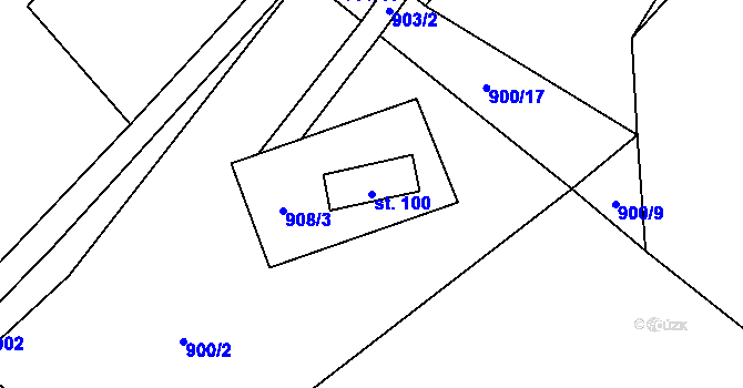 Parcela st. 100 v KÚ Sazomín, Katastrální mapa