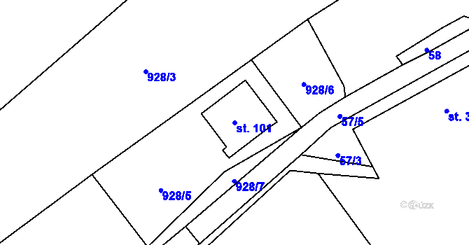 Parcela st. 101 v KÚ Sazomín, Katastrální mapa