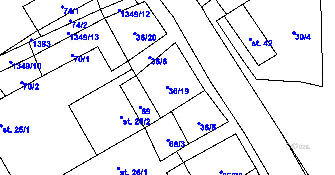 Parcela st. 36/19 v KÚ Sazomín, Katastrální mapa