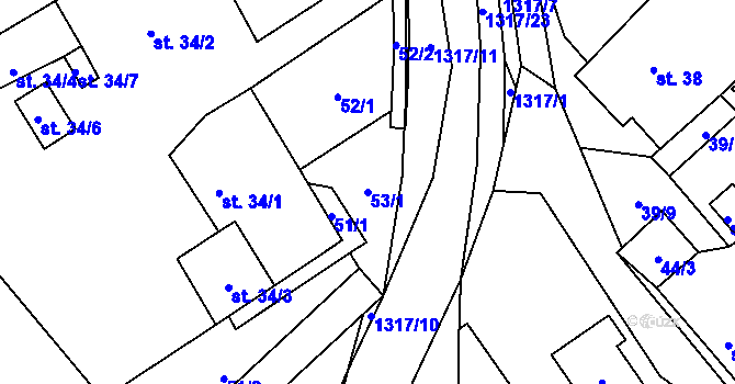 Parcela st. 53/1 v KÚ Sazomín, Katastrální mapa