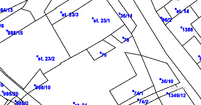 Parcela st. 75 v KÚ Sazomín, Katastrální mapa