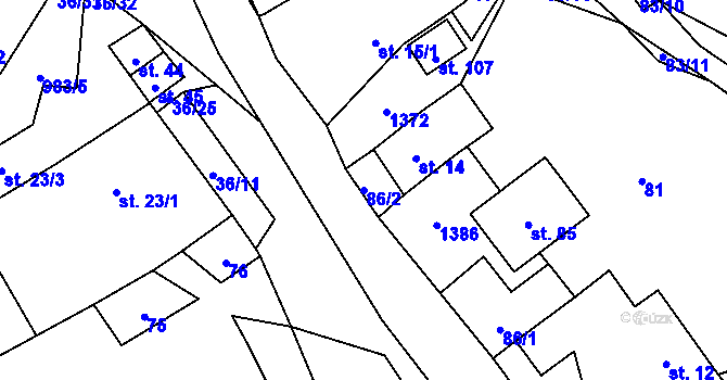 Parcela st. 86/2 v KÚ Sazomín, Katastrální mapa