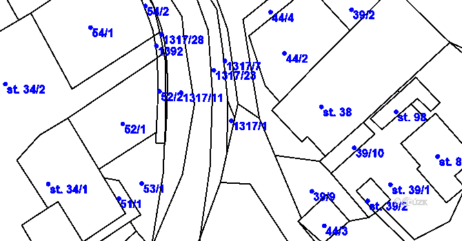 Parcela st. 1317/1 v KÚ Sazomín, Katastrální mapa
