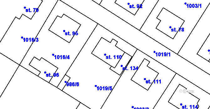 Parcela st. 110 v KÚ Sazomín, Katastrální mapa