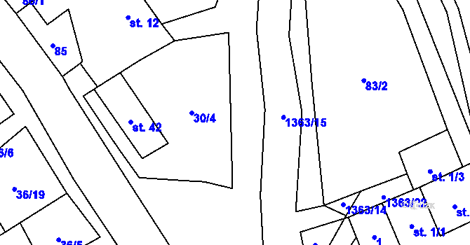 Parcela st. 30/2 v KÚ Sazomín, Katastrální mapa