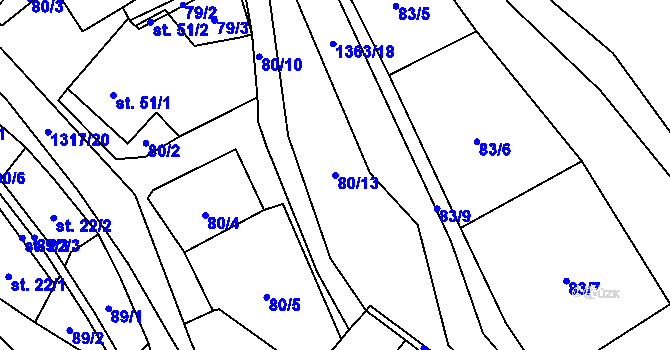 Parcela st. 80/13 v KÚ Sazomín, Katastrální mapa