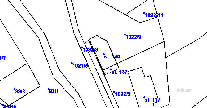 Parcela st. 140 v KÚ Sazomín, Katastrální mapa