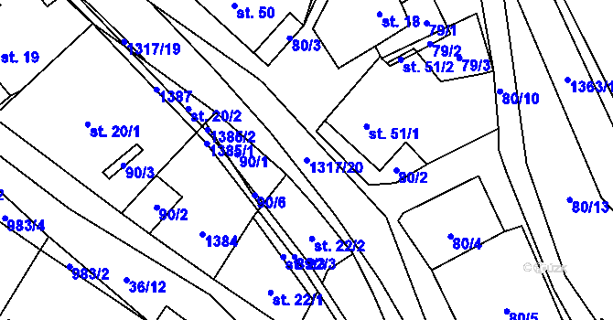 Parcela st. 1317/20 v KÚ Sazomín, Katastrální mapa