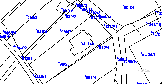 Parcela st. 149 v KÚ Sazomín, Katastrální mapa