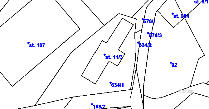 Parcela st. 11/3 v KÚ Vatín, Katastrální mapa