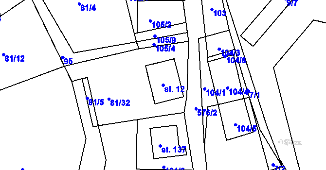 Parcela st. 12 v KÚ Vatín, Katastrální mapa
