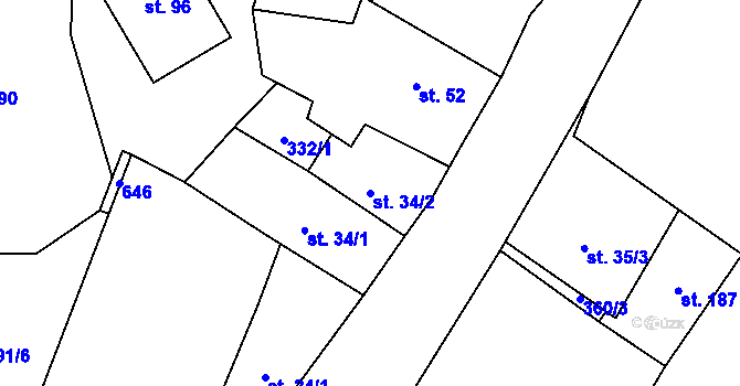 Parcela st. 34/2 v KÚ Vatín, Katastrální mapa