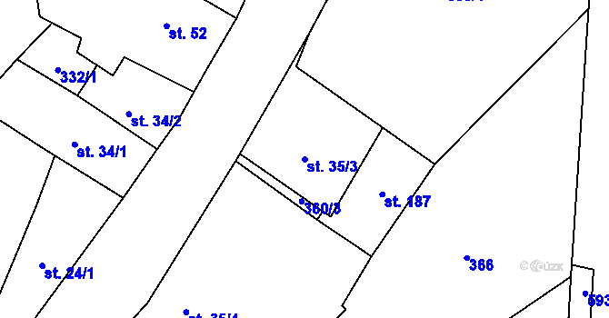 Parcela st. 35/3 v KÚ Vatín, Katastrální mapa