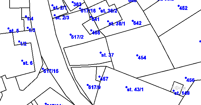 Parcela st. 37 v KÚ Vatín, Katastrální mapa