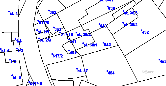 Parcela st. 38/1 v KÚ Vatín, Katastrální mapa