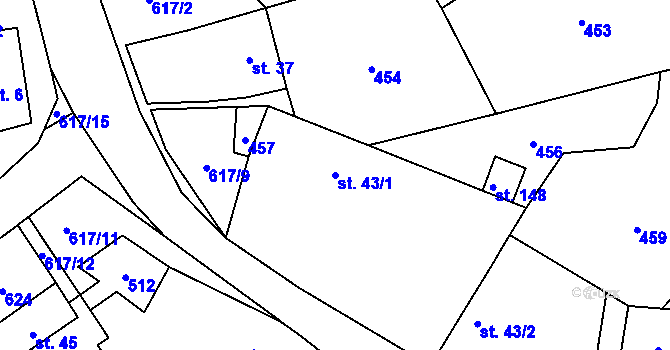 Parcela st. 43/1 v KÚ Vatín, Katastrální mapa