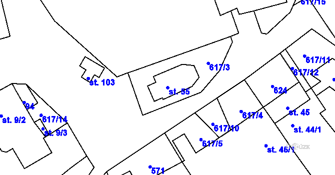 Parcela st. 55 v KÚ Vatín, Katastrální mapa