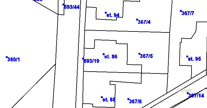 Parcela st. 86 v KÚ Vatín, Katastrální mapa
