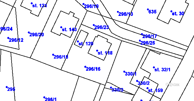 Parcela st. 118 v KÚ Vatín, Katastrální mapa