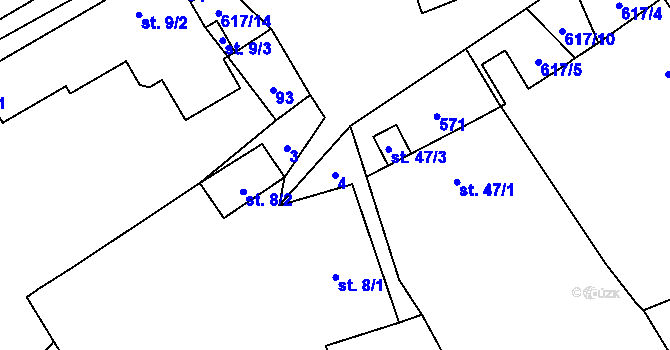 Parcela st. 4 v KÚ Vatín, Katastrální mapa