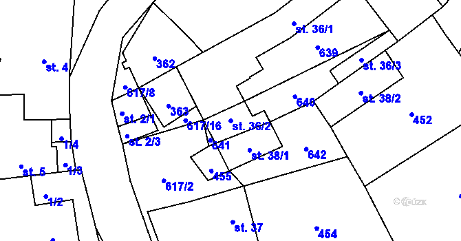 Parcela st. 36/2 v KÚ Vatín, Katastrální mapa