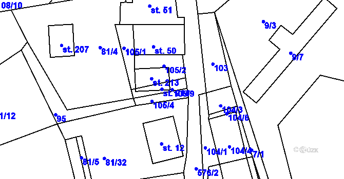 Parcela st. 105/9 v KÚ Vatín, Katastrální mapa