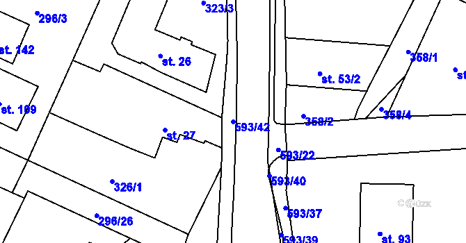Parcela st. 593/42 v KÚ Vatín, Katastrální mapa