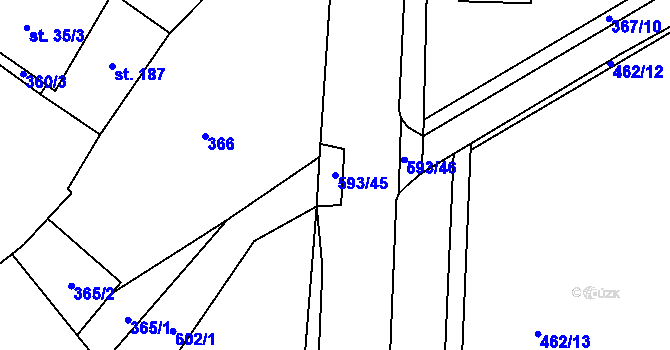 Parcela st. 593/45 v KÚ Vatín, Katastrální mapa