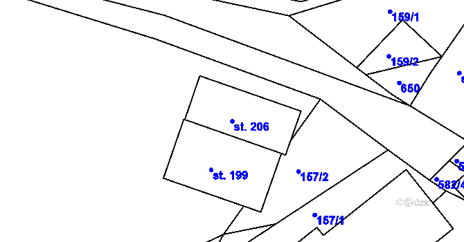 Parcela st. 206 v KÚ Vatín, Katastrální mapa