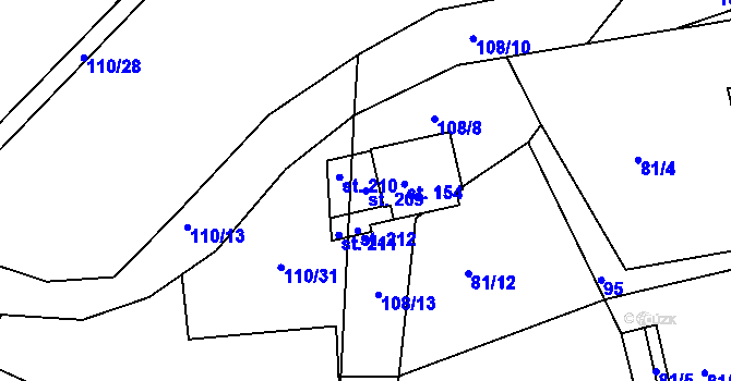 Parcela st. 209 v KÚ Vatín, Katastrální mapa