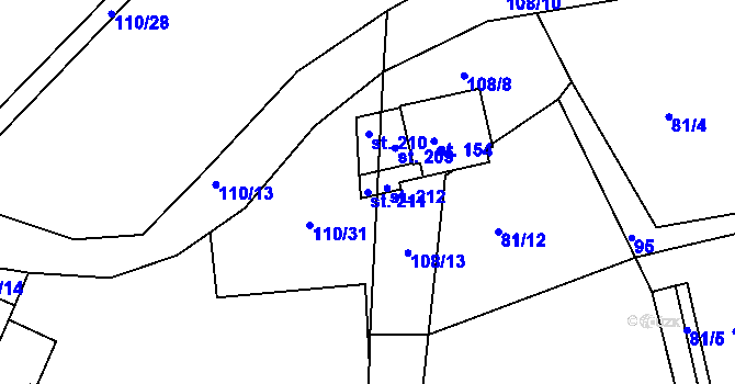 Parcela st. 211 v KÚ Vatín, Katastrální mapa