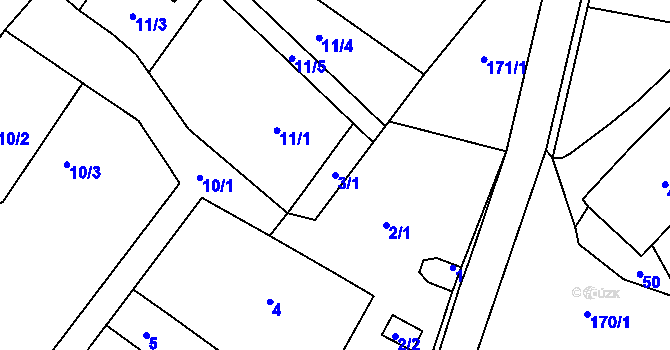 Parcela st. 3/1 v KÚ Držkovice, Katastrální mapa