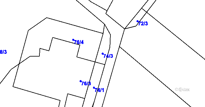 Parcela st. 74/3 v KÚ Držkovice, Katastrální mapa