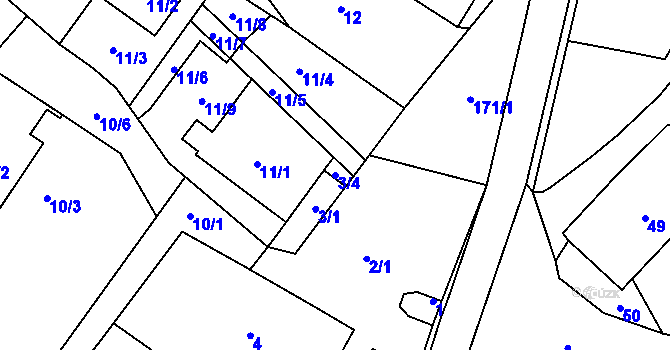 Parcela st. 3/4 v KÚ Držkovice, Katastrální mapa