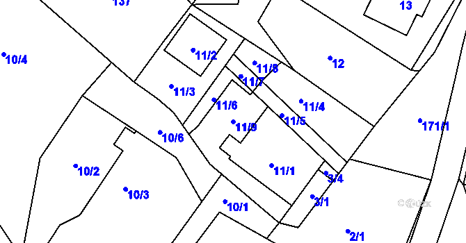 Parcela st. 11/9 v KÚ Držkovice, Katastrální mapa
