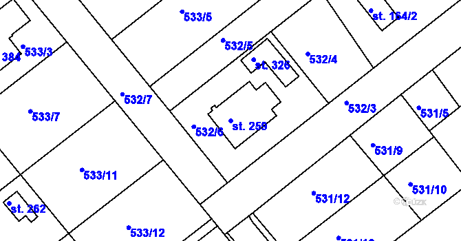 Parcela st. 259 v KÚ Vávrovice, Katastrální mapa