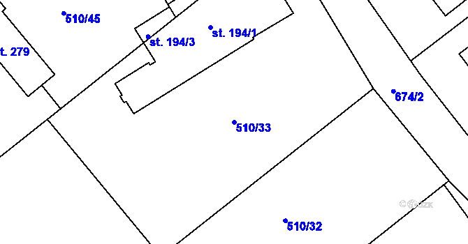 Parcela st. 510/33 v KÚ Vávrovice, Katastrální mapa