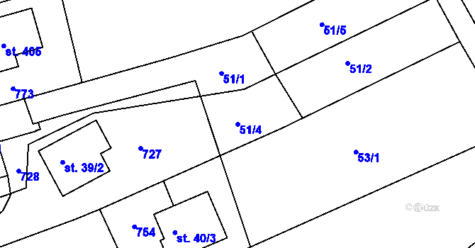 Parcela st. 51/4 v KÚ Vávrovice, Katastrální mapa