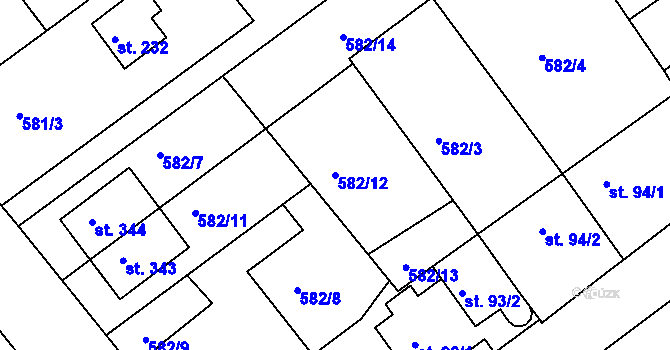 Parcela st. 582/12 v KÚ Vávrovice, Katastrální mapa