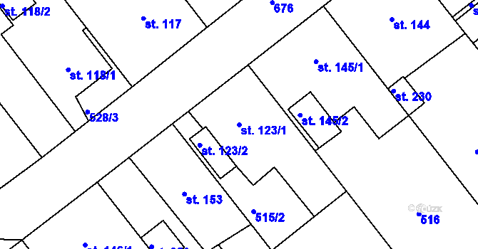 Parcela st. 123/1 v KÚ Vávrovice, Katastrální mapa