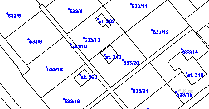 Parcela st. 340 v KÚ Vávrovice, Katastrální mapa